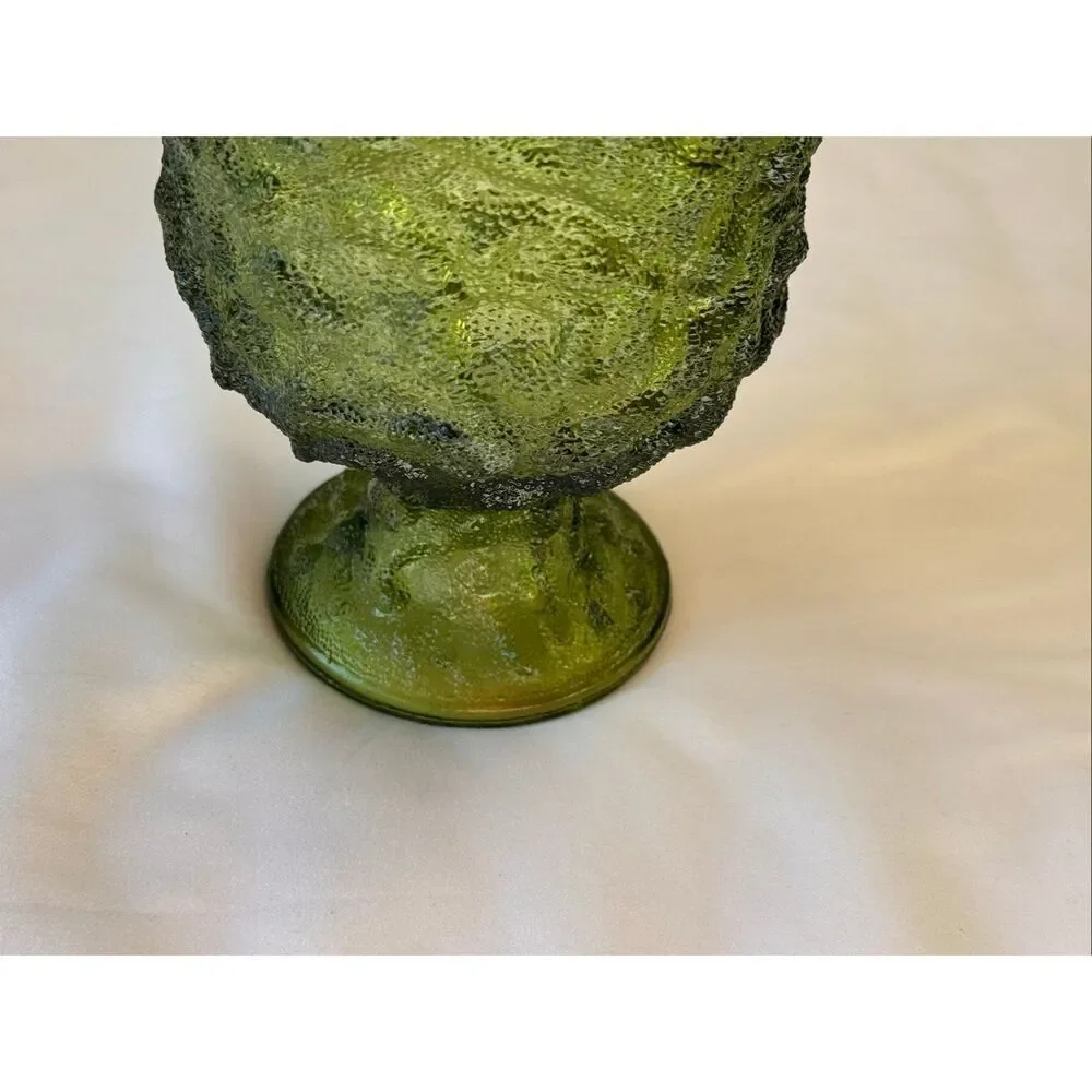 Vintage EO Brody Co Green Crinkle Glass Pedestal Vase/Cleveland Ohio
